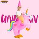 Spooktacular Creations Kids Inflatable Halloween Costume, Riding a Unicorn, Colorful Air Blow-up Set with Hat Hallowen Party (Medium, Pink)