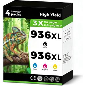 936XL (936e) Ink Cartridges Combo Pack Replacement for HP 936 e XL for OfficeJet 9122e Pro 9125e 9130e 9120b 9120e 9128 9128e 9110b 9110e 9130 9130b 9135 9135e for HP936 Black Cyan Magenta Yellow