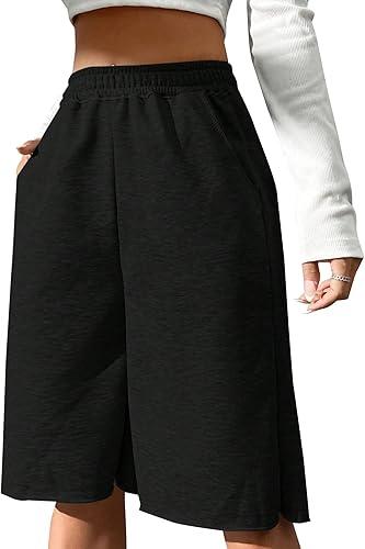 SOFIA'S CHOICE Women's Wide Leg Sweat Shorts Jogger Athletic Bermuda Short Pants with Pockets L