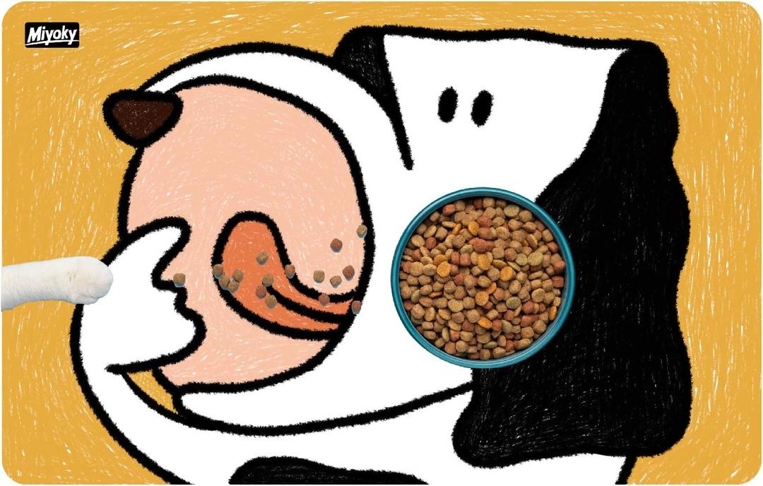 Dog Food Mat and Bowl Mat - Non-Slip, Absorbent,Easy Clean Pet Feeding Mat, Waterproof Quick Dry Dog Mat for Food and Water, Cat Food Mat,for Messy Drinkers,Small Pets (Yellow, 21.6"x13.7")