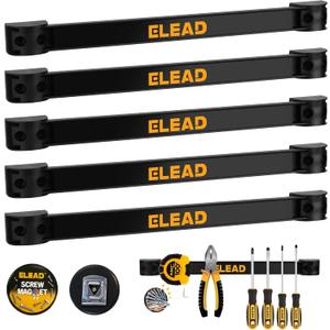 ELEAD 6-Piece 12" Magnetic Tool Holder Storage Organizer - Wall Mount Rack Garage Organization Power Magnet Hanger Workbench Board Slatwall Van Organizers Mounted Hanging Strip