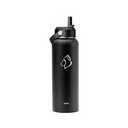 BUZIO 24 oz Insulated Water Bottle, Stainless Steel Wide Mouth Water Flask with Straw Lid, Cold for 48 Hrs Leak Proof Metal Hydro Thermo Canteen Mug, Black