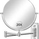 Auxmir Wall Mounted Makeup Mirror, 8 Inch 1X/20X Double Sided Magnifying Mirror with Extendable Swivel Arm, 360 Rotation Bathroom Vanity Mirror with Tweezers, Chrome