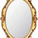 Eaoundm 14.5 x 10 inchs Small Oval Antique Decorative Wall Mirror Vintage Hanging Mirror (Gold)