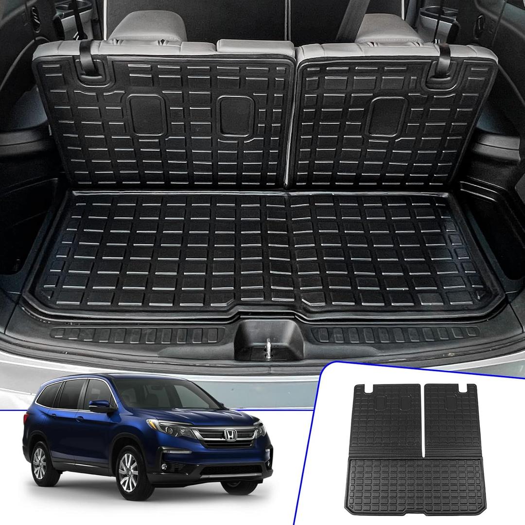 Rongtaod Cargo Mat Compatible with 2016-2025 Honda Pilot Cargo Mat Cargo Liner Trunk Mat TPE Back Seat Cover Protector 2024 Pilot Accessories (Trunk Mat with Backrest Mat)
