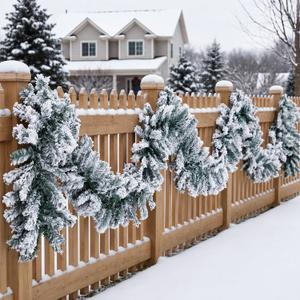 Suncalla 2 Pcs 12ft Thick Christmas Alaskan Pine Christmas Garland Flocked