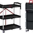 3-Tier Collapsible Cart with Wheels, 240LBS Load Capacity Folding Utility Cart for Garage, Office, Storehouse, Kitchen