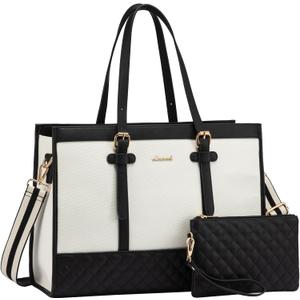 LOVEVOOK Laptop Bag for Women 15.6 inch Canvas Laptop Tote Bag, Large Capacity Work Bag with Clutch Purse, Computer Bag Office Business Briefcase, Casual Handbag for Travel College Teacher School