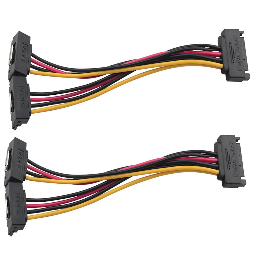 2PCS Power Splitter Adaptor Cable Bifurcated Elbow 20CM Power Extension Cable 15PIN with Iron Clip for Desktop External Hard Disk Drive Box Equipment