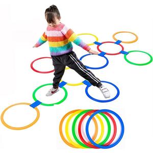 11in Hopscotch Rings-Hopscotch Game Hoops Circles with 15 Connectors for Kids Balance Agility Training Obstacle Course, Boys Girls Birthday Fun Play Indoor Outdoor Backyard Playground Activity