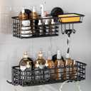 TAILI Shower Caddy Suction Cup 2 Pack With Hooks & Soap Holder, Heavy Duty Shower Organizer, No Drilling Bathroom Organizer With Large Capacity, Stainless Steel Bathroom Caddies-Black