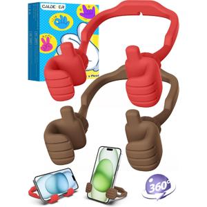 Valentines Day Gifts for Teens Girls Women Kids Cell Phone Stand: Upgrade Adjustable Thumbs Up Lazy Phone Holder for Desk Cool Gadgets Fun Birthday Gifts Ideas for Teenager Daughter Mom Wife Her (Red & Brown)