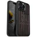 Carveit Magnetic Wooden Case for iPhone 16 Pro Max Case, Wood Artisan Engraved & Black Soft TPU Shockproof Cover, Compatible with MagSafe Wireless Chargers (Gadsden and American Flag) Blackwood