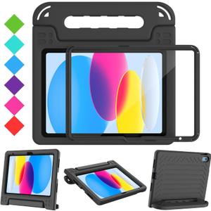 BMOUO Kids Case for iPad (A16) 11th Generation 11" 2025/iPad10th Generation 10.9 Inch 2022 - with Screen Protector, Shockproof Covertible Handle Stand iPad 11th/10th Generation Case for Kids, Back (Black)