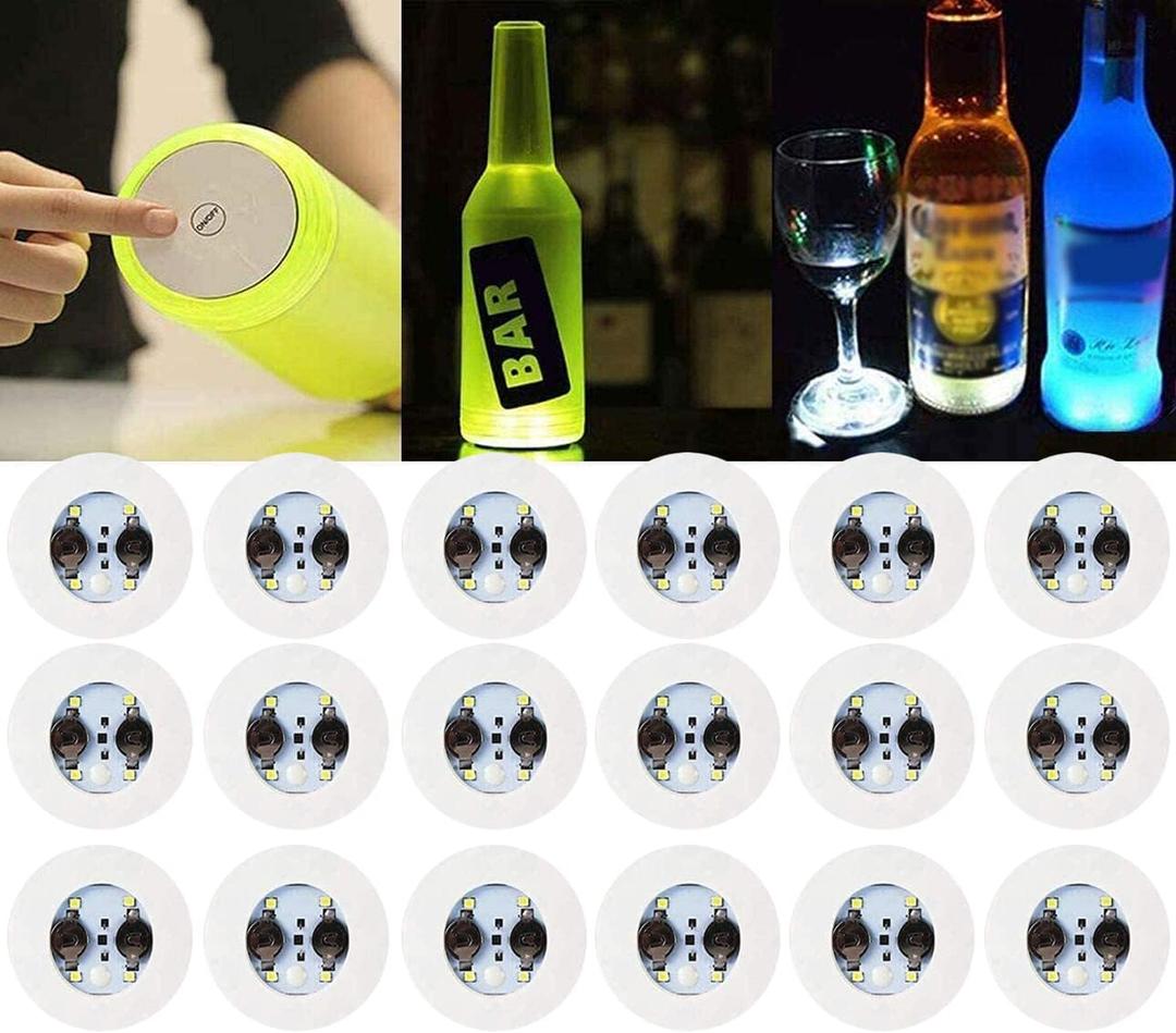LOGUIDE LED Light Up Coasters,LED Bottle Lights, Bottle Glorifier,LED Sticker Coaster Discs for Drinks,Flash Cup Coaster Flashing Shots Light (Cool-White) 12 pcs