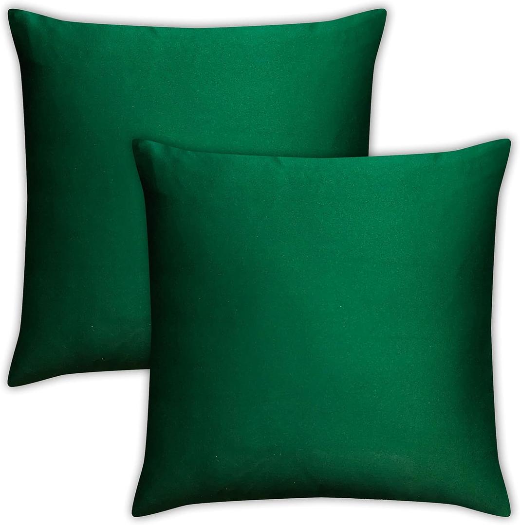 AVKA Studio Heavy Quality Satin Throw Pillow Covers - Emerald Green - Set of 2-12x12 Decorative Pillow Covers - with Lining and Zipper Closure - Faux Silk Luxury Toss Pillow for Couch Sofa - No Insert (12" x 12" (Pack of 2), Emerald Green)