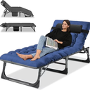 Slsy Folding Lounge Chair, 5-Position Adjustable Outdoor Reclining Chair, Folding Sleeping Bed Cot, Folding Chaise Lounge Chair for Pool Beach Patio Sunbathing, Navy Blue