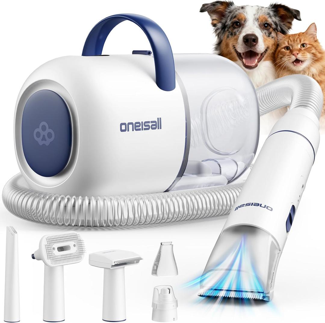 Oneisall Dog Grooming Vacuum, 15000Pa Pet Vacuum Kit Shedding 99% Pet Hair, Dog Grooming Clippers with Trimmer Nail Grinder, 59dB Quiet Brush with 6 Tools, 2L Canister for Home Cleaning,Cozy SE 2