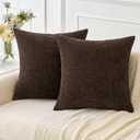 MIULEE Chenille Fall Euro Pillow Covers Chocolate Brown 24x24 Pack of 2 | Soft Modern Fall Decor, Classic Decorative Pillows, Solid Dyed Cases, Couch Cushion Covers for Sofa Bed Living Room