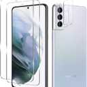 Galaxy S21 Tempered Glass Screen Protector + Camera Lens Protector [ 2 + 2 Pack ][Case Friendly] [Anti-Scratch] [Ultrasonic Fingerprint Unlock] Clear HD Glass Protective Film for Samsung Galaxy S21 (Transparent)
