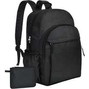 15.6 inch Basic Black Backpack for Men, Travel Backpack Carry on, Water Resistant School Backpacks for Teens, College Back Pack Bookbag for Boys Girls, Work Backpacks for Women