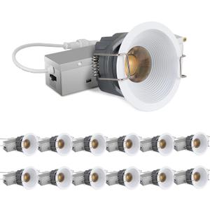 Adetu 2 Inch 5CCT White LED Recessed Ceiling Light with Junction Box, 2700K/3000K/4000K/5000K Selectable, CRI90, 8W COB, 780LM, Dimmable Canless IP65 Waterproof Downlight-ETL&FCC (White, 12 Pack)