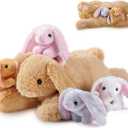 Sratte 5 Pcs Bunny Stuffed Animal Set Large Mommy Bunny Plush with 4 Cute Stuffed Baby Rabbit in Her Belly Soft Cuddly Rabbit Plush Gift for Birthday Baby Shower Party Favor (Brown, Lying Style)