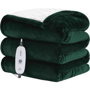 HYLEORY Heated Throw Blanket Flannel Electric Blanket Throw with 4 hrs Timer Auto-Off & 3 Heating Levels Sherpa Heated Blankets with Overheating Protection,50"x60",Green