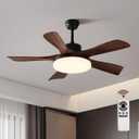 46 Inch Wood Fan 5 Solid Wood BladesBlack Walnut with Light with Remote Control Wood Grain Ceiling FanOutdoor Ceiling Fan with LightSuitable for Living, DiningBed Room