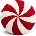 Christmas Candy Cane Throw Pillow, Cute Plush Cushion Winter Xmas Decorations, Red White Fluffy Lollipop Shaped Pillows for Living Room Sofa Couch Holiday Home Decor (Spiral Lollipop)