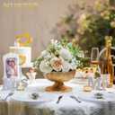 NUPTIO Gold Compote Vase for Centerpiece: 8.5" Wide Short Pedestal Footed Bowl for Flowers - Distressed Brass Urn for Decorative Wedding Table Set of 10