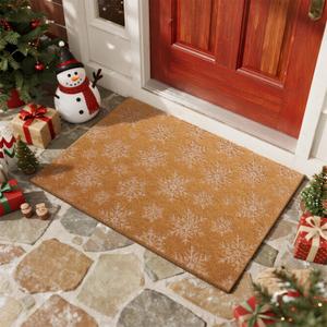 Christmas Doormat, Outdoor & Indoor Merry Christmas Door Mat, Coir Snowflake Winter Holiday Door Mats for Front Door Outside Entrances, 17"x30", Snowflakes