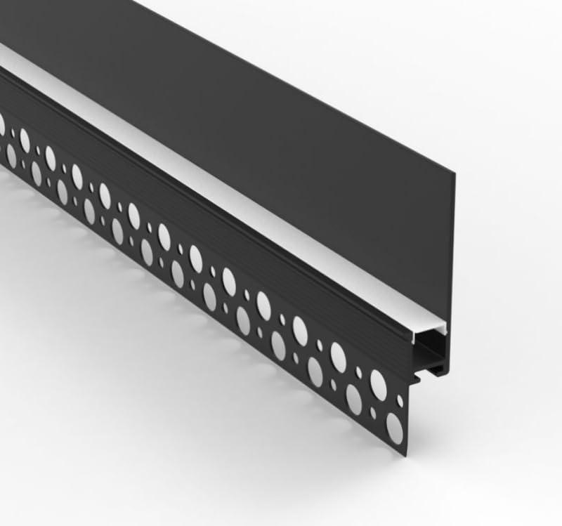 Besseto Plaster in LED Channel, 4 x 2m Black Drywall LED Strip Light Channel, Trimless Recessed Baseboard LED Aluminum Profile for 1/2 inch Thick Drywall Plaster Gypsum