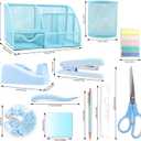 12 in 1 Desk Organizers and Accessories Set, Blue Gifts for Coworkers, Office Supplies Include Stapler Pen Holder Tape Holder Scissors Ruler Staple Remover for Home School