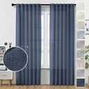 Navy Blue Linen Curtains 96 Inches Long 2 Panel Set Midnight Blue Light Filtering Privacy Semi Sheer Curtain Panels Modern Farmhouse Window Drapes for Living Room Bedroom Indigo, 8FT, 50"W x 96"L