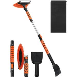 Ordenado 43" Snow Brush and Ice Scraper - Extendable Snow Scrapers and Cleaner for Car Windshield, 180 Pivoting Window Snowbrush with Foam Grip, Long Winter Broom Brushes for SUV, Truck, Auto Vehicle (Orange)
