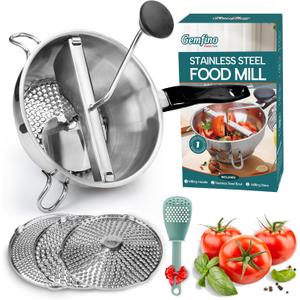 Stainless Steel Food Mill With 3 Milling Discs,Ergonomic design Rotary hand crank Food Mills For Tomato Sauce,Potatoes,Jams,canning, Dishwasher Safe,Includes Multifunctional Spoon,Blue D