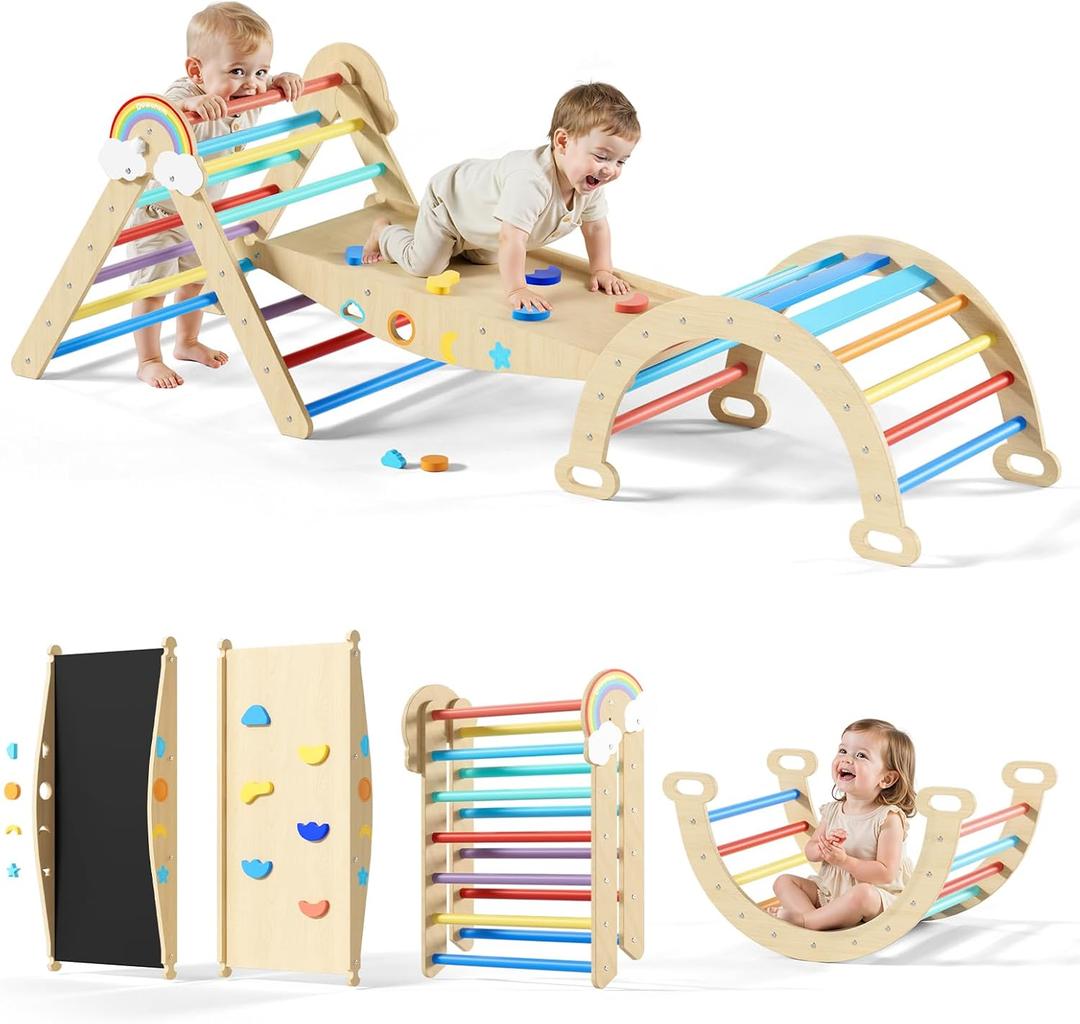 Duwenem Pikler Triangle Set, 10in1 Toddler Climbing Toys Indoor, Montessori Kids' Indoor Climbers & Play Structures with Arch&Ramp&Ladder, Indoor Baby Climber for Montessori Toys