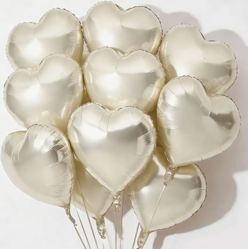 10pc Cream White Heart Balloons - 18 Inch Sand White Heart Shapes for Baby Showers, Weddings, Valentine's Day Decorations Pack of 4