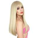Blonde Wig with Bangs, Long Straight Wigs for Women Natural Hair Wigs Synthetic Blond Wigs for Girls Daily Party Halloween Cosplay Wig 22 Inch