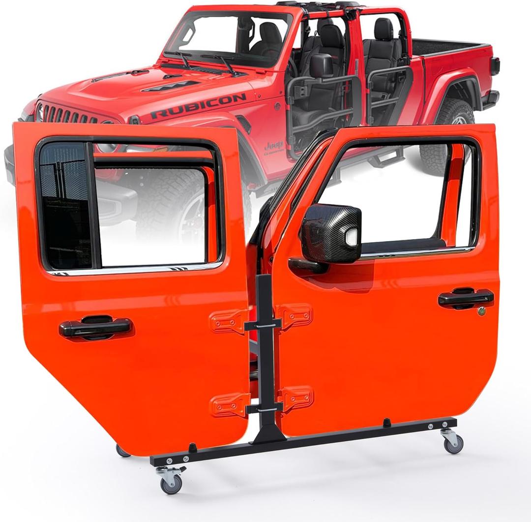 Door Storage Hanger Brackets Holder Sliding Rack Bracket Compatible with 1987-2025 Gladiator JT & Wrangler JK JKU JL JLU TJ YJ Removable Stand Cart for 2/4 Door (Black)