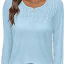 ANRABESS Women Shirts Long Sleeve Crewneck Smocked Tunic Tops with Leggings Dressy Casual T-Shirt Business Work Blouses (Blue, L)