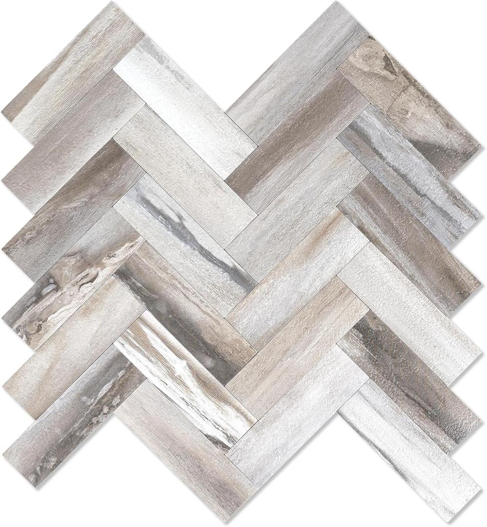 Yipscazo 10 Sheets Wood Grain Herringbone Peel and Stick Backsplash for Kitchen Walls,Heat Resistant Stick on Backsplash PVC Tiles,Waterproof Peel and Stick Tile for Bathroom&Shower