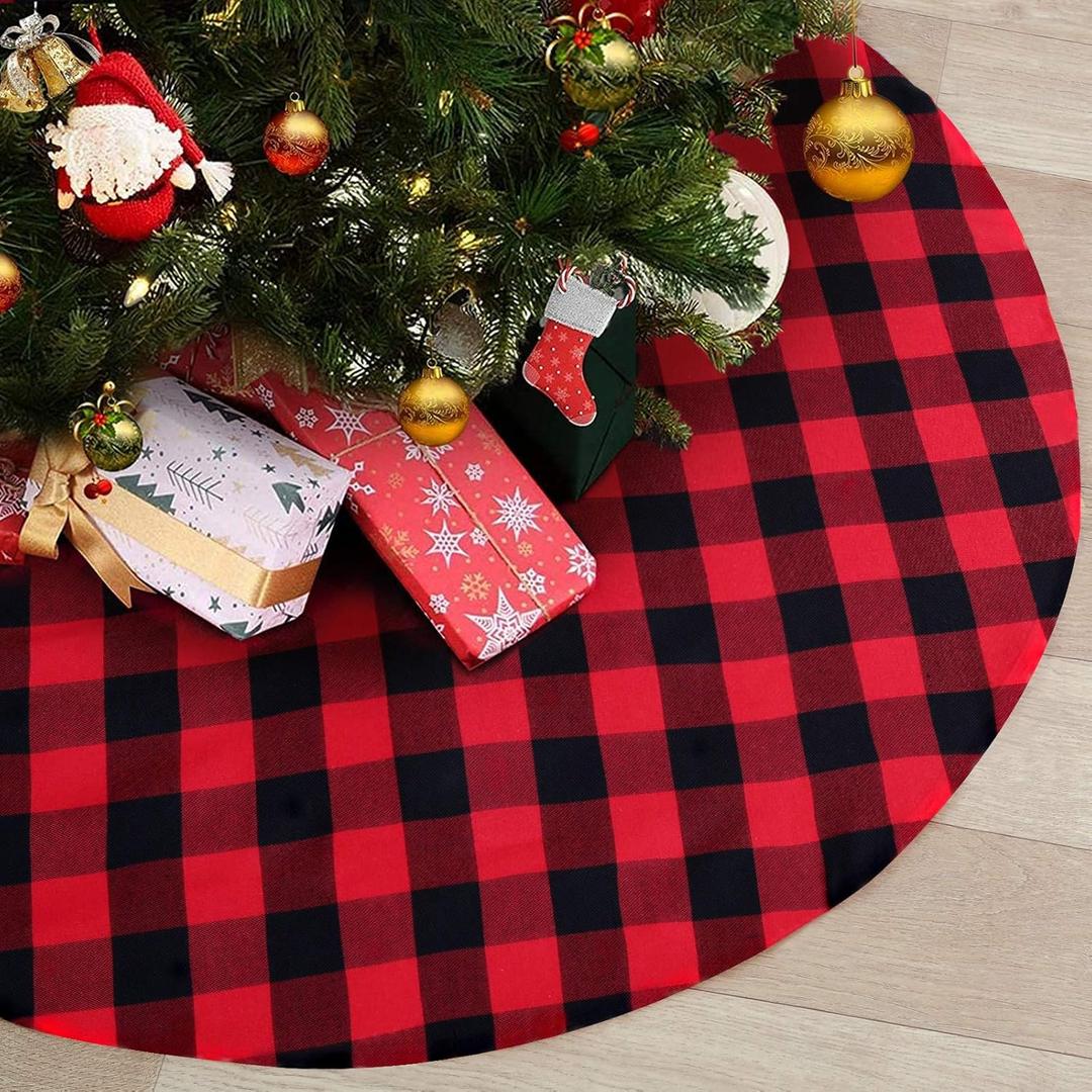 Tree Skirt 36 Inch Black Red Buffalo Plaid Christmas Decor Christmas Tree Skirts Buffalo Check Tree Skirting or Xmas Holiday Tree