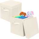 ShellKingdom Storage Bins, Foldable Fabric Storage Cubes with Lid, Clothes Storage Organizer Drawer For Closet Toys Storage, 10.5 X 10.5 X 11 INCH, 2 Pack (Beige)