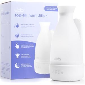 Ubbi Ultrasonic Humidifier, Easy Top-Fill Design, Adjustable Mist Control, Whisper-Quiet 25dB, Soft Night Light Glow for Nursery and Bedroom