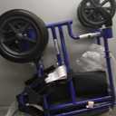 Medline Lightweight Foldable Transport Wheelchair with Handbrakes and 12-Inch Wheels, Blue Frame, Black Upholstery