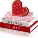 Thyle 4 Pcs Valentine's Day Decorative Books Wooden Heart Table Block Sign Fake Faux Aesthetic Coffee Table Books Decoration for Valentine Wedding Party Office Home Shelf Decor