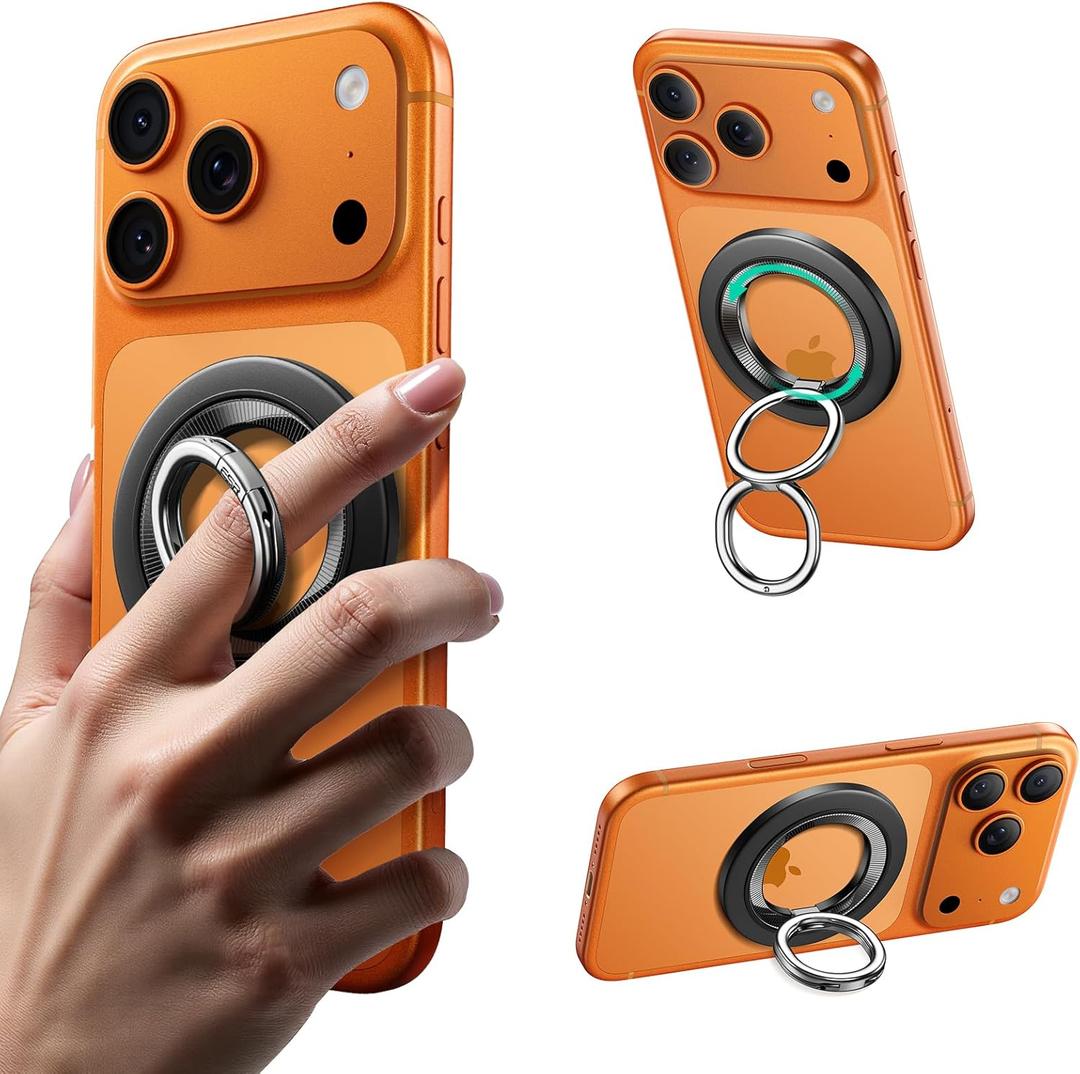 ESR for MagSafe Phone Grip, Dual-Side Magnetic Phone Grip,360 Adjustable Thin Magnetic Ring Holder Stand,for iPhone 17 16 15 14 13 12, Samsung,All Phones, MagSafe Accessories (2 Metal Rings Included) (Black)