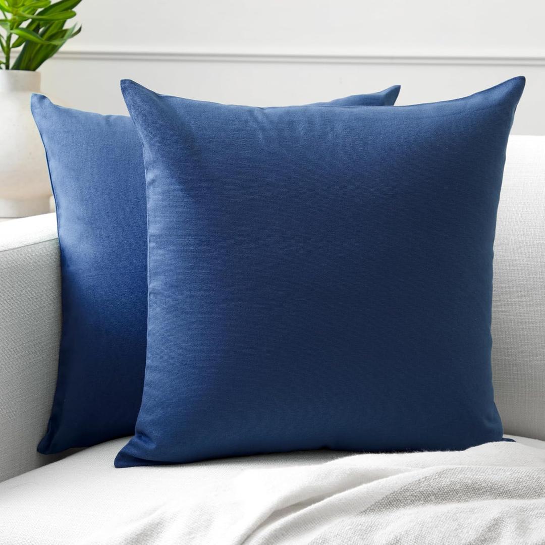 Encasa XO Throw Pillow Covers 16x16 in Set of 2 Cobalt Blue | No Inserts | Cotton Pillow Covers for Living Room, Bed, Sofa, Couch | Decorative Cushion Covers with Improved Zipper